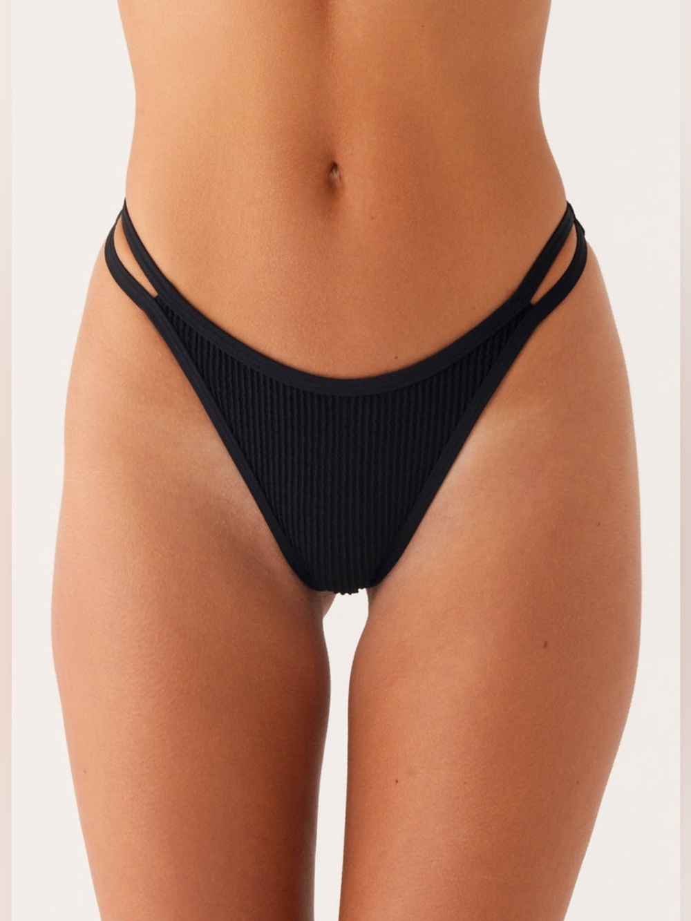 NWT Hollister Ribbed Double-Strap Cheeky Bikini Bottom - Black - S